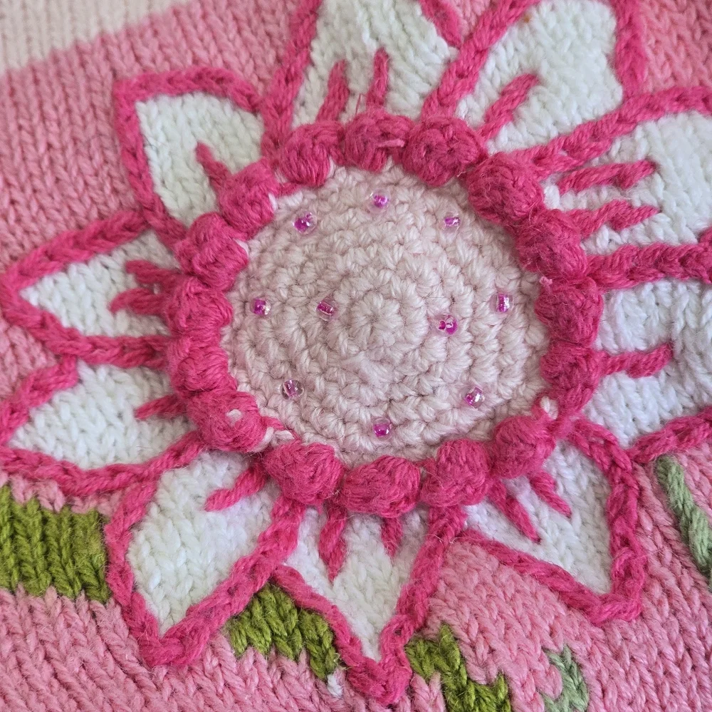 *VTG/NWT* STORYBOOK KNITS Vtg Pink Floral Cardigan, Pink Floral Knit Sweater - Picture 4 of 12